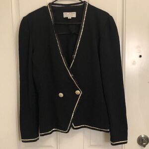 BEAUTIFUL St John Evening Jacket Knit Black Rhinestone Button Suit Blazer Sz 10
